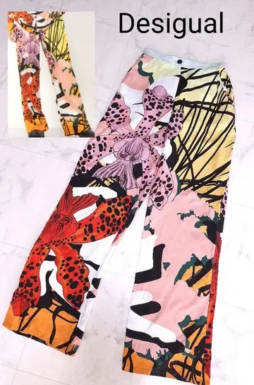 Desigual 난초 모티브 실크 팬츠
