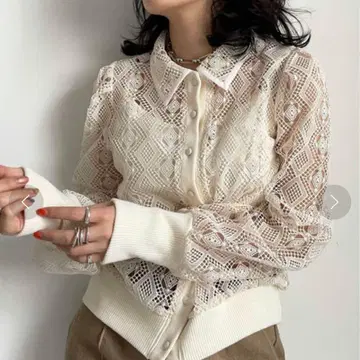 레이스 폴로 셔츠 아메리빈티지 아이보리