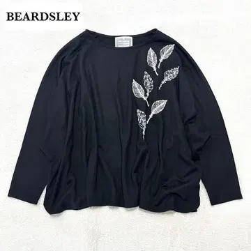 새상품급 BEARDSLEY 리프 자수 돌먼 티셔츠 F 블랙