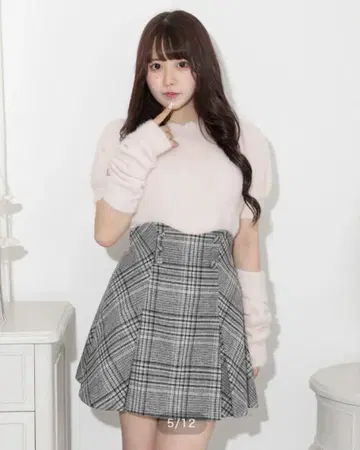 pium 하이 웨스트 박스 턱 미니 스커트 그레이 체크