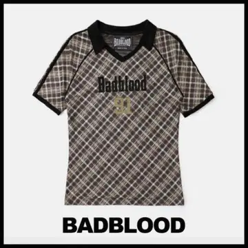 BADBLOOD V넥 체크 무늬 반팔 S