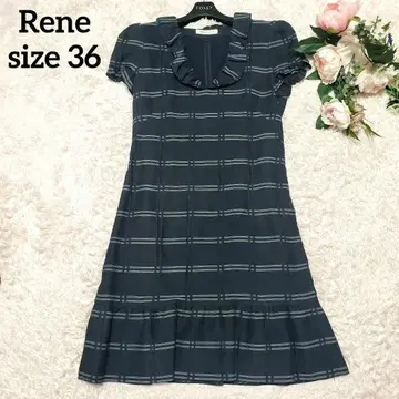 Rene 르네 옷깃 프릴 체크 린넨 원피스 네이비 새상품급