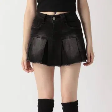 forever21 데님 플리츠 스커트 블랙