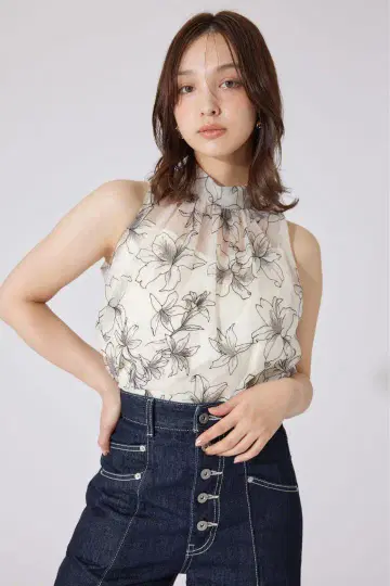 rienda 자수 튤 블라우스