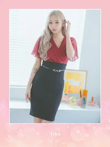 택 포함 새상품 레드와 블랙 프릴 슬리브 xxL