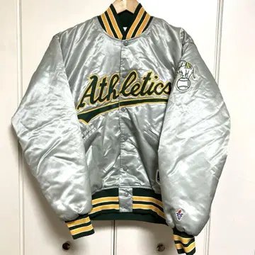 MLB 오클랜드 애슬레틱스 새틴 자켓 실버 L 사이즈