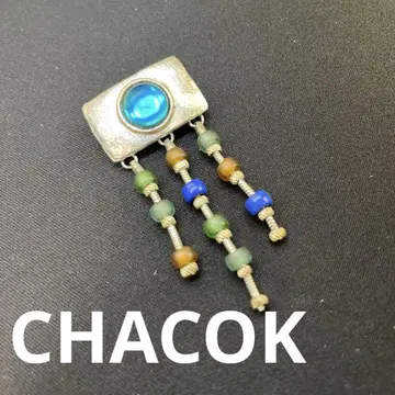s122 CHACOK 빈티지 파란 돌 프린지 브로치