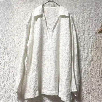 그린 라벨 릴랙싱 시어 자카드 스키퍼 블라우스 화이트 긴팔