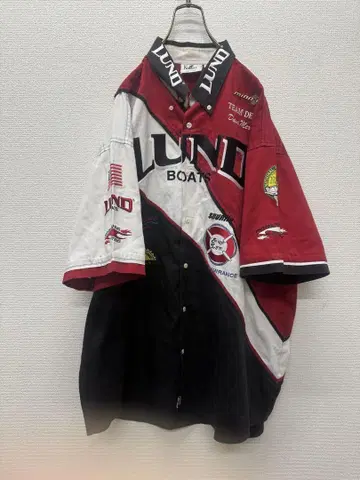 [초레어] LUND BOATS 자수 셔츠 오버 사이즈 아메카지 90s