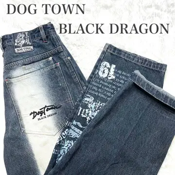 초레어 DOG TOWN 데님 팬츠 M 드래곤 자수 프린트 y2k
