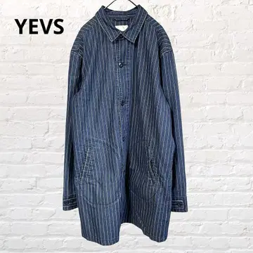 9765 YEVS 이브스 스트라이프 데님 셔츠 롱 기장 겉옷 인디고 L