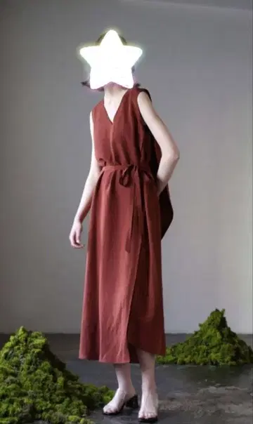 미사용 택 포함 DRESSLAVE 브라운 슬리브리스 롱 원피스