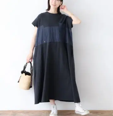 LUPILIEN 5.5OZ 데님 절개 원피스 네이비 내추럴