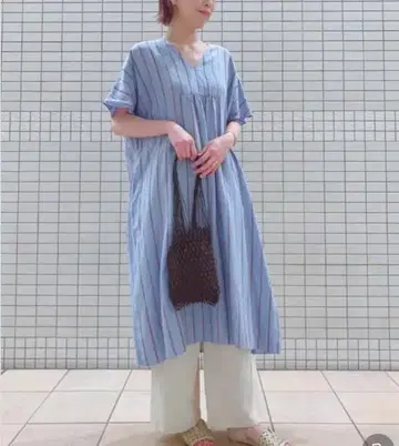 그린 라벨 릴랙싱 미니 헤링본 마 혼방 카프탄 원피스