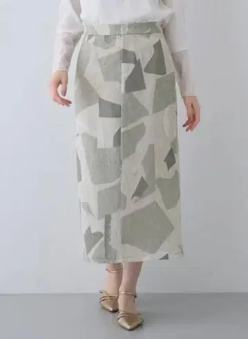 INDIVI [세탁 가능] 린넨 느낌의 블로킹 프린트 스커트