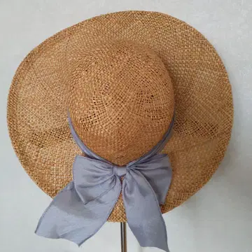 천연 소재 스트로우 햇 57.5CM 그레이 리본 디자인 일본 제품