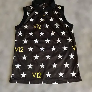 V12 별 패턴 슬리브리스 폴로 셔츠 블랙