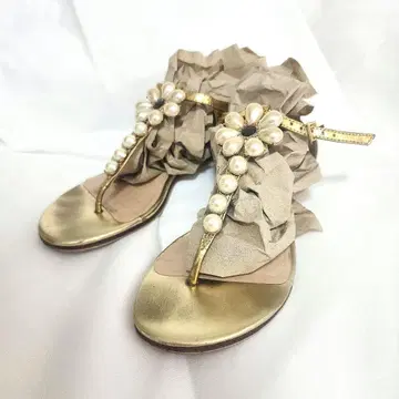 kate spade 펄 장식 골드 샌들 24.0