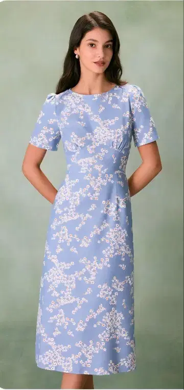 RIHOAS/The Blue Round Neck Floral Dress