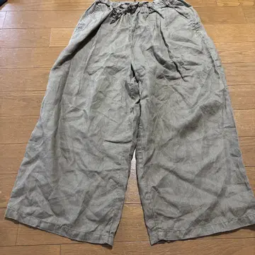 MUJI 린넨 와이드 팬츠 가우초 카키 S