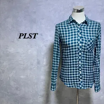 플라스테 PLST 셔츠 긴팔 체크 무늬 포켓 그린 M 4212