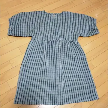 기모노 리메이크 린넨 격자 무늬 돌먼 슬리브 개더 튜닉