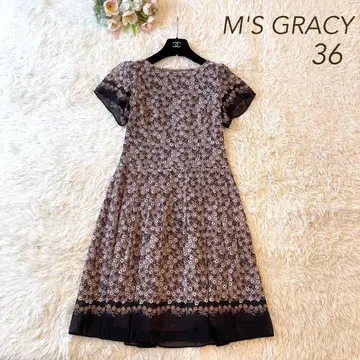 새상품급 M'S GRACY 미니 꽃무늬 백리본 원피스 브라운 36