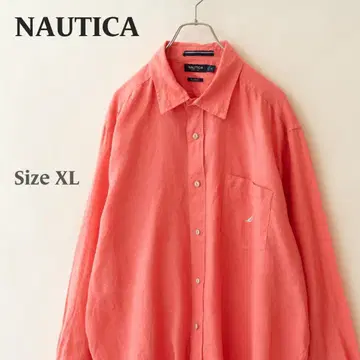 NAUTICA 노티카 린넨 긴팔 셔츠 빨간색 남성용 XL 구제 의류