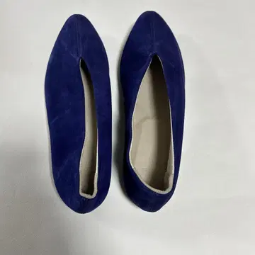 펌프스 천연 가죽 로우 힐 에마 일본제 블루 벨벳 24cm