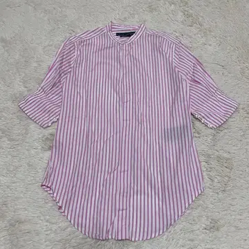 새상품급 랄프 로렌 셔츠 블라우스 반팔 스트라이프 노카라 핑크