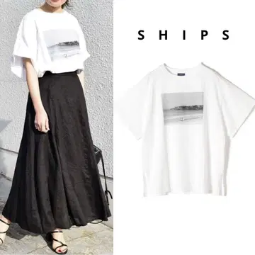SHIPS 쉽스 오가닉 코튼 사진 티셔츠 숏 슬리브