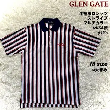 GLEN GATE 반팔 피케 셔츠 스트라이프 멀티 컬러 M USA제