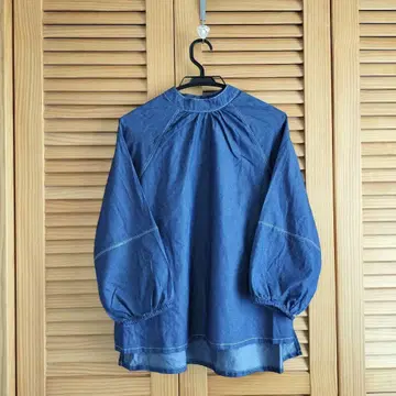 다크 블루 7부 소매 버튼 셔츠