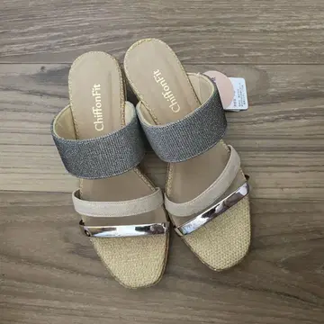 미사용 새상품 ChiffonFit 베이지 그레이 실버 뮬 샌들