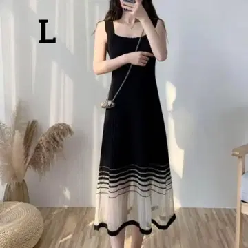 [새 상품] SALE! 고품질 썸머 니트 슬리브리스 원피스 시어 밑단 L