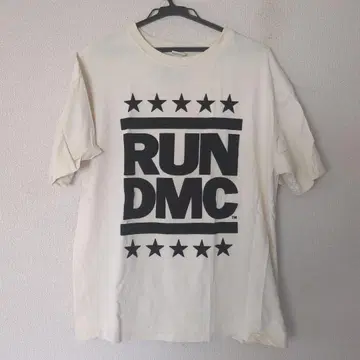 [인기] 밴드 티 RUN DMC 플로키 프린트 티셔츠 크림색