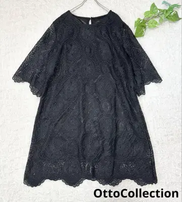 OttoCollection 전체 레이스 컷워크 원피스 블랙 4L