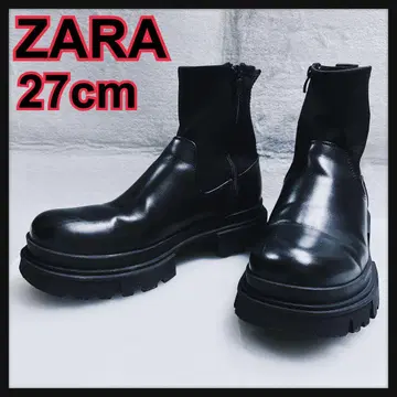 인기 ZARA 사이드 지퍼 부츠 블랙 스트레치 통굽 트랙 밑창 ZARA