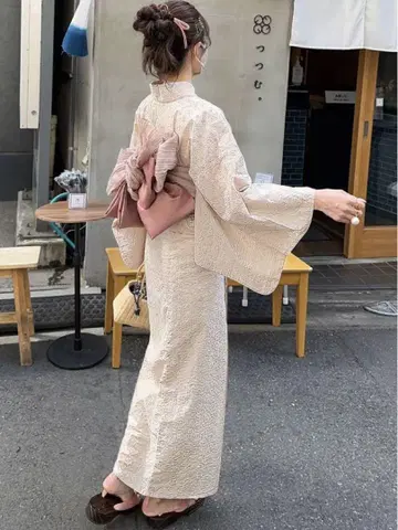 유카타 세트 핑크 베이지 미사용 새상품 자수