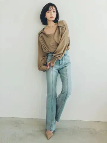 anuans 센터 솔기 세미 플레어 데님