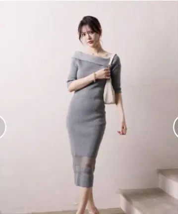 [립 서비스] 시어 헴 보더 슬림 니트 원피스