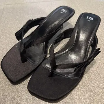 자라 블랙 샌들 새틴