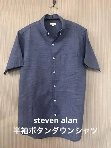 steven alan 네이비 반팔 셔츠 가슴 포켓 부착