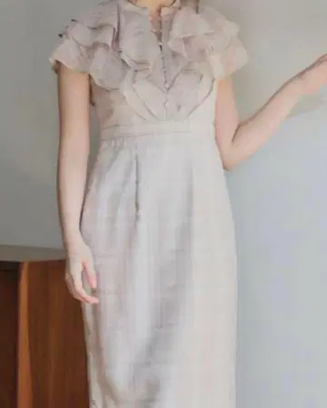 Split Ruffled Check Organza Dress S 사이즈