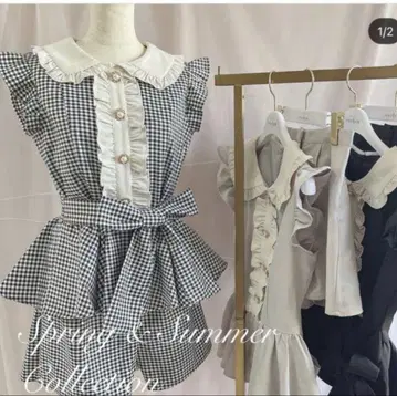 evelyn 펄 프릴 셋업 깅엄 체크