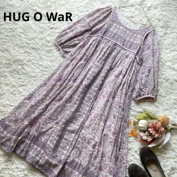 Hugowa 새상품급 플라워 프린트 개더 원피스 인도 면 야히메 씨 착용