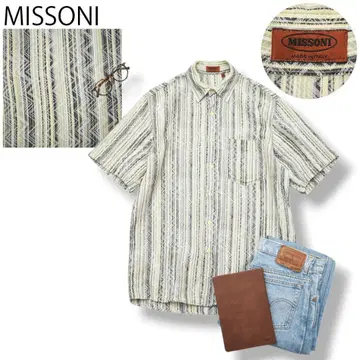 고급] 이탈리아제 미쏘니 MISSONI 기하학 패턴 반팔 셔츠 46