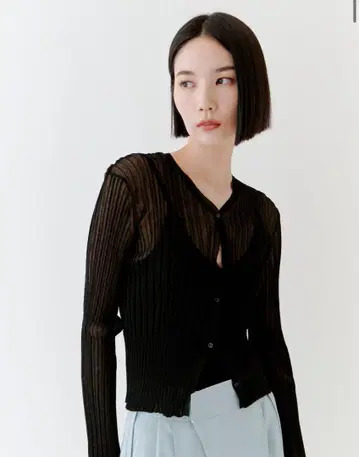 stunninglure 시어 리브 V넥 가디건
