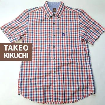 TAKEO KIKUCHI 체크 무늬 반팔 버튼 셔츠