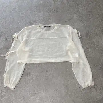 s2932 더블 클로젯 리본 풀오버 시어 소매 크롭 와이드